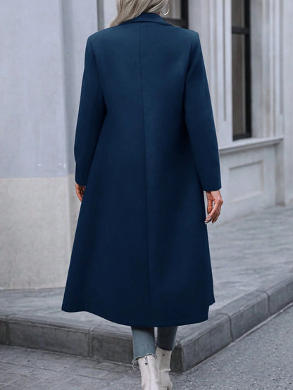 EMERY ROSE Solid Color Large Lapel Double-Breasted Overcoat