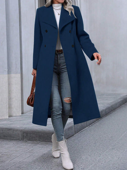 EMERY ROSE Solid Color Large Lapel Double-Breasted Overcoat